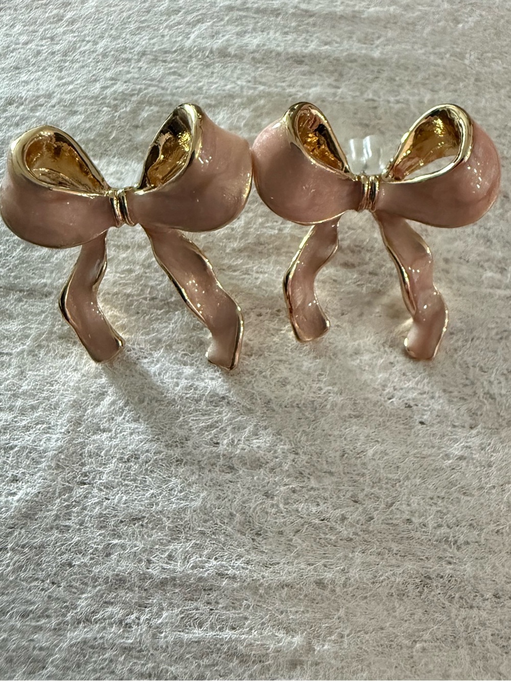 Pink Enamel Bow Earrings Gold Tone Coquette Ribbon Studs